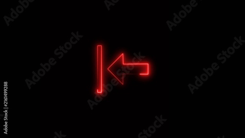 Direction arrow line neon bright symbol left indicator red color 4k illustration. Simple red pointer showing opposite direction. Black background 4k illustration.