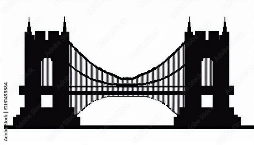 Obraz premium pixelated bridge silhouette in black on a white background