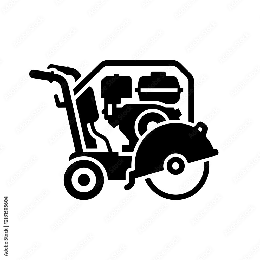 Fototapeta premium Professional Black and White Line Drawing of a Powerful Walk Behind Lawn Mower with Cutting Deck and Large Wheels