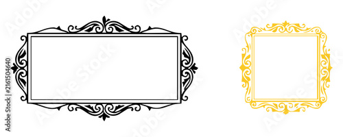 Two decorative vintage frames with elegant ornate scroll patterns for wedding invitations and photo borders