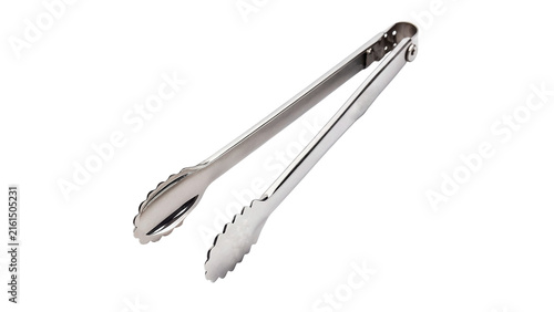 Metal serving tongs kitchenware cooking barbecue utensil tool isolated on a white background