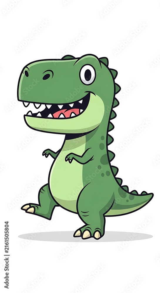 Fototapeta premium Cute green cartoon monster character smiling.
