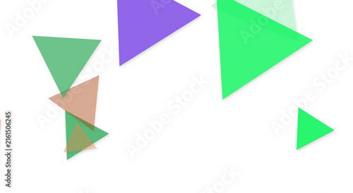Scattered floating triangles in green purple and brown colors. Modern abstract geometric vector background layout for creative designs. Isolated transparent png cutout object.