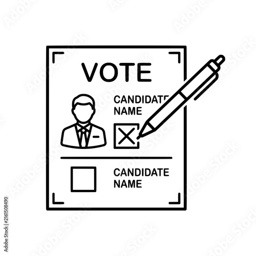 Bild auf Leinwand Voting ballot concept with pen, voting icon, election illustration, line art vot