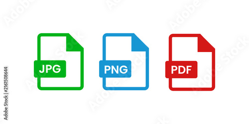 Fotografie Set of file format icons JPG PNG and PDF isolated on transparent background for