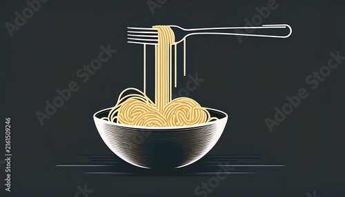 minimalist spaghetti bowl and fork silhouette