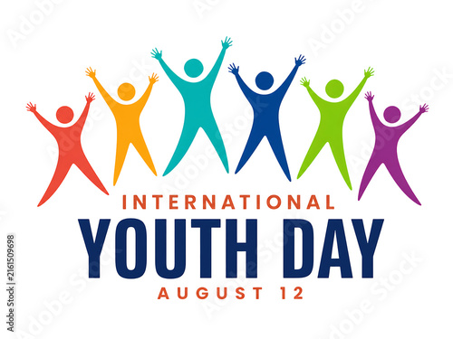 Colorful group of joyful young people celebrating International Youth Day August 12 isolated on transparent background