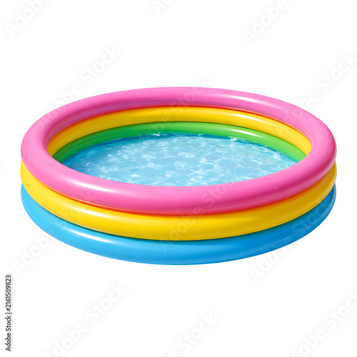 Colorful Inflatable Kiddie Swimming Pool Filled with Water Isolated on Transparent Background