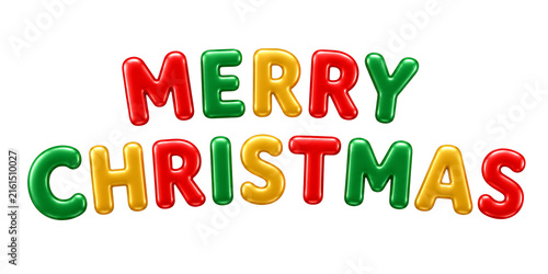 Colorful Merry Christmas balloon lettering with red, green, and gold festive design isolated on transparent background