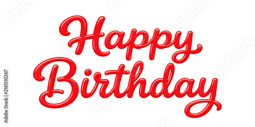 Glossy red Happy Birthday script lettering with festive celebratory design isolated on transparent background