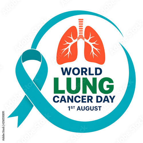 Lung cancer awareness illustration with anatomical lungs, teal awareness ribbon, and medical health campaign design isolated on transparent background