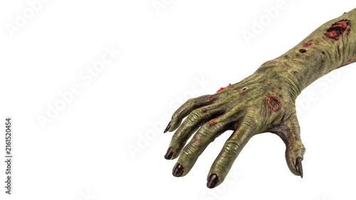 Plakat Scary rotting zombie hand halloween costume accessory prop decoration isolated on a white background
