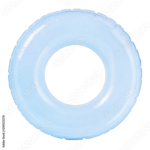 Light blue inflatable swimming ring, perfectly round and smooth, floats against a clean white background, ready for summer fun