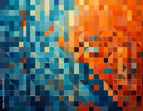 abstract blue and orange background with squares generative ai