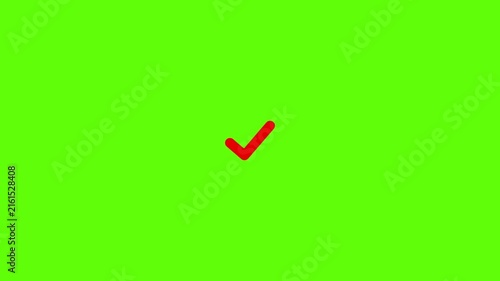 Animated red checkmark on green background, for user interface, and task completion, feedback tick animation.