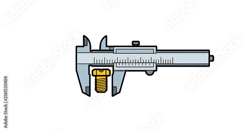 Silver vernier caliper measuring a metal screw