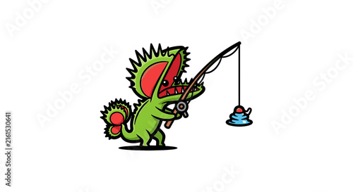 Venus flytrap character fishing with a rod.
