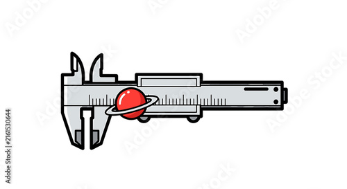 Vernier caliper measuring a planet with planetary rings.