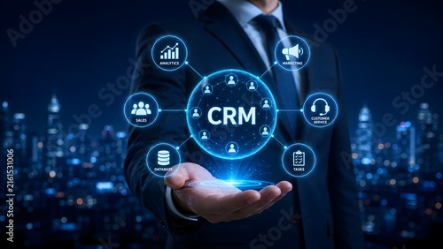 The future of customer relationship management is here visualized through a stunning holographic interface showcasing data driven insights and streamlined business processes for