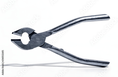Steel nail puller pliers isolated on white background for construction and repair work