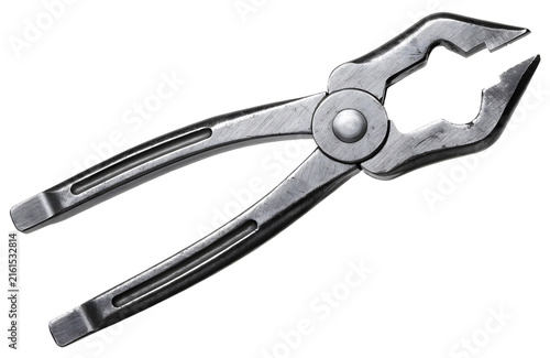 Steel nail puller pliers isolated on white background for construction and carpentry work