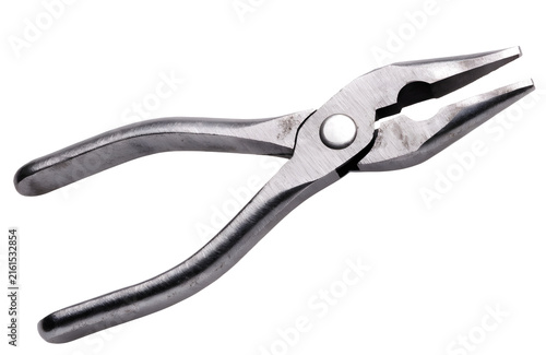 Metal pliers isolated on white background for construction and home repair projects