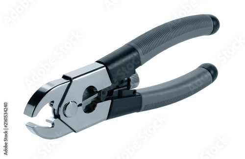 Automatic wire stripper tool for electrical work and cable maintenance isolated on white.