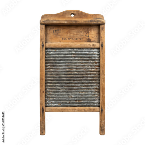 Canvastavla Antique wooden washboard with corrugated metal surface for scrubbing clothes