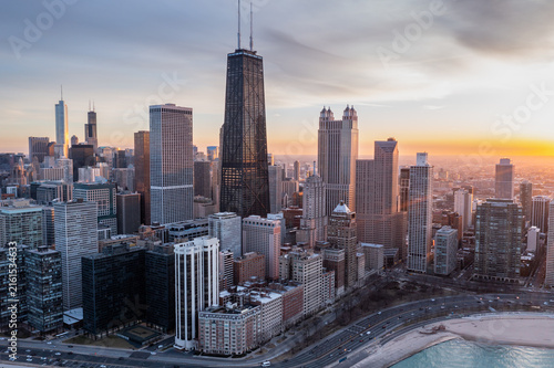 Chicago lakefront high-rises in soft winter morning light