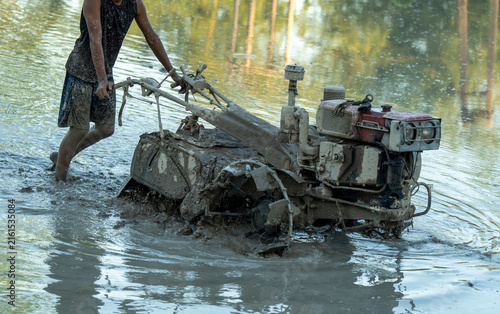 Power tiller  plough a land