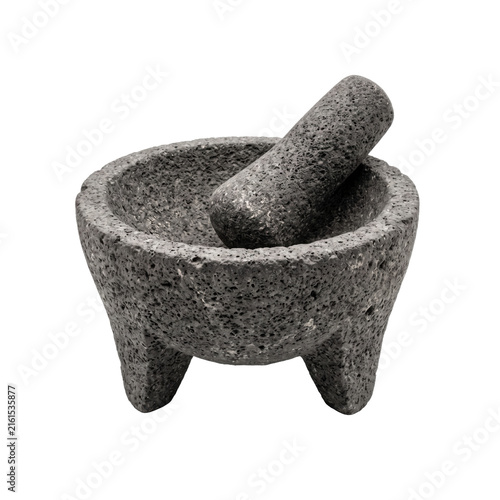 Obraz na płótnie Traditional stone molcajete with pestle for grinding spices and herbs