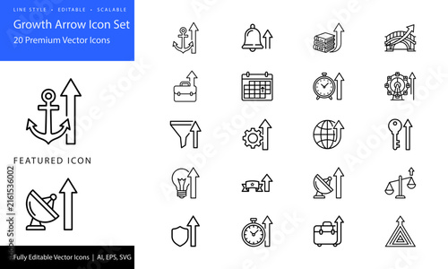 Growth and progress icons with arrows for business and finance