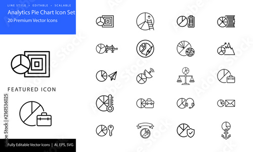 Analytics pie chart business icons for data visualization and finance