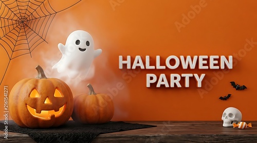 Halloween Party Decorations Featuring Ghost Pumpkins Skull And Bats
