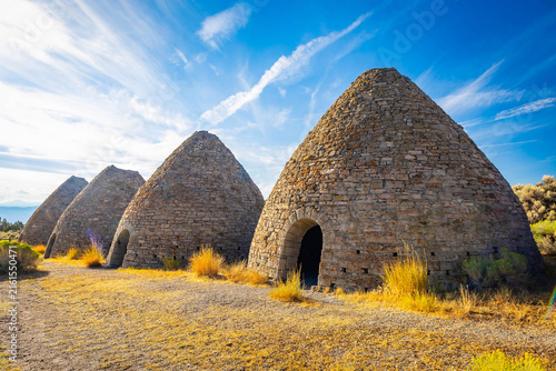 Quadro su tela Row of historic stone Ward Charcoal Ovens in Nevada