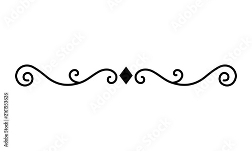 Fotografie Elegant black decorative divider line featuring intricate flourishes and central diamond accent stylish design element for separating text sections page breaks or adding artistic flair to documents