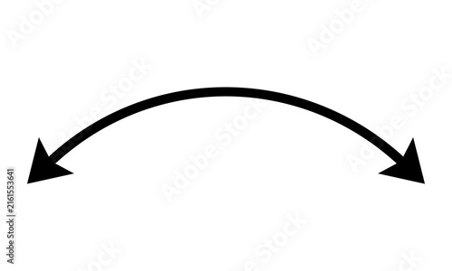 Obraz na plátně Curved black arrow with two opposing arrowheads indicating a two-way direction or reversible process symbolizing exchange feedback or circular movement on an empty white backdrop
