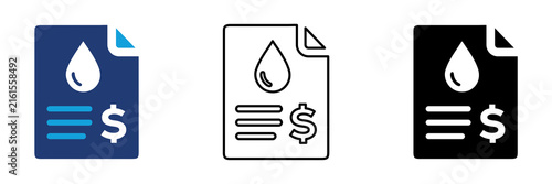 Multicolor Water Bill Icon Set with Filled and Outline Styles for Utility Payment Water Service Invoice Billing Finance and Household Expenses Isolated on Transparent Background
