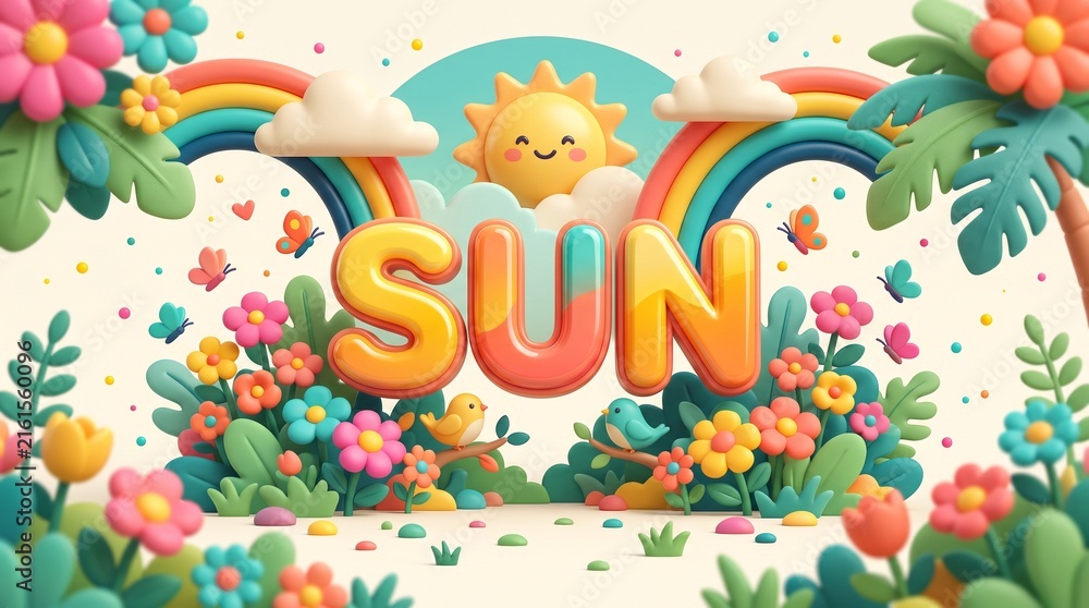Fototapeta premium Cute 3D clay style cartoon illustration featuring the word 