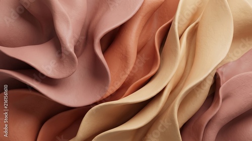 Abstract 3D matte clay waves background in dusty rose and terracotta tones