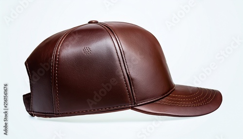 faux leather cap with a structured front panel and flat brim
