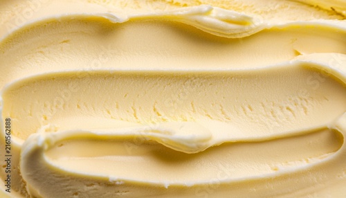 close up of vanilla ice cream texture top view of frozen white yellow gelato surface food background generative ai