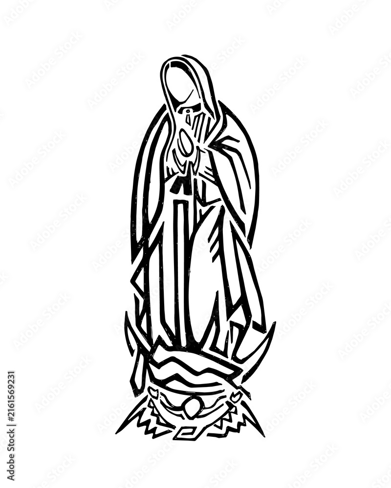 Fototapeta premium Our Lady of Guadalupe standing on a crescent