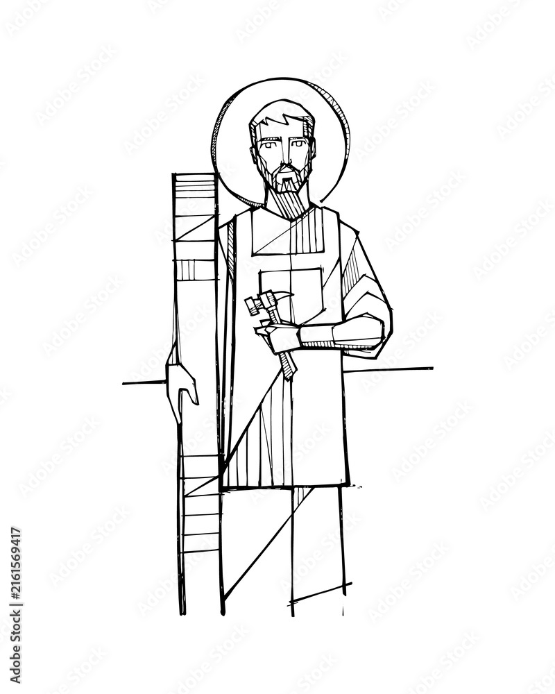 Obraz premium Saint Joseph the Worker holding a staff and tools
