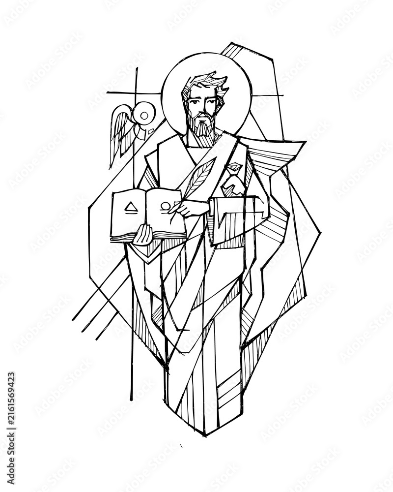 Fototapeta premium Saint Matthew holding a book with a winged angel symbol