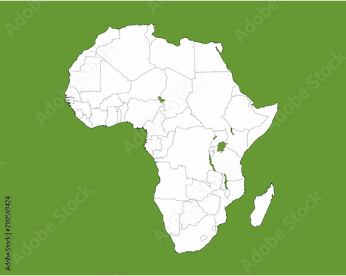 Political Map of Africa with Country Borders on Green Background