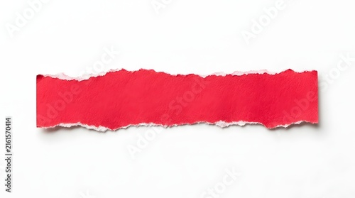 A long rectangular strip of bright red torn paper with rough edges isolated for design projects