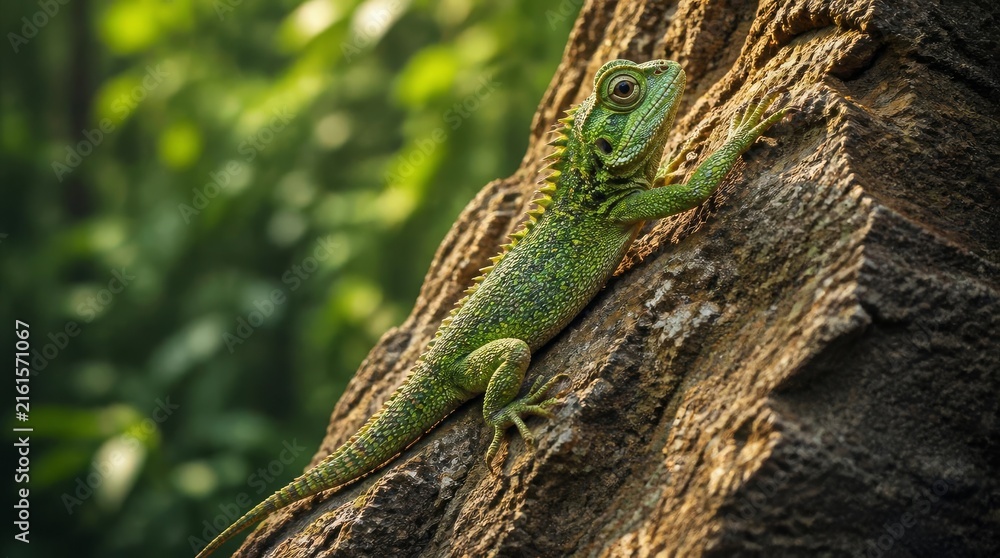Fototapeta premium Green Lizard on Tree