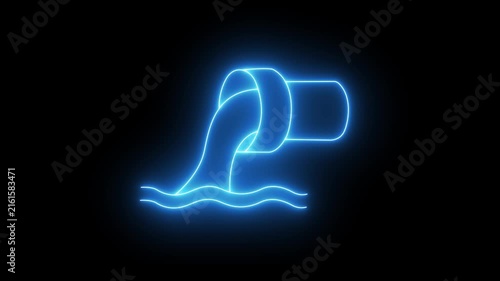 Glowing blue neon industrial wastewater drainage pipe animation. Pollution and ecology concept. Sewage flow graphic. 4K loop video.