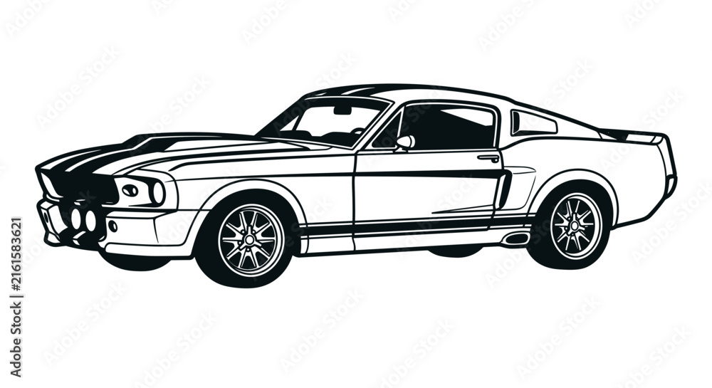 Naklejka premium Classic American Muscle Car Illustration 1.